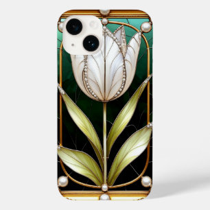 Elegante Gebrandschilderde Tulp Met Gouden Frame Case-Mate iPhone 14 Hoesje