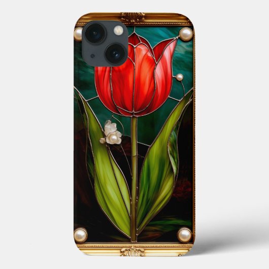 Elegante Gebrandschilderde Tulp Met Gouden Lijst Case-Mate iPhone Case (Achterkant)
