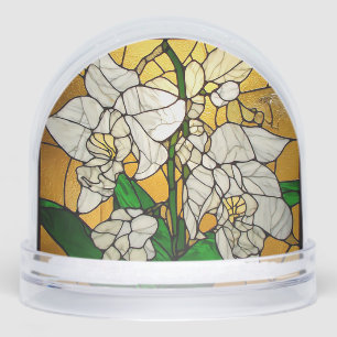 Elegante Gebrandschilderde Witte Orchideeën Sneeuwbol