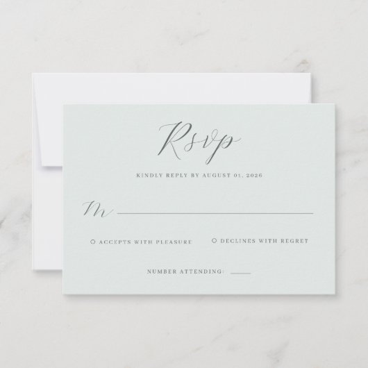 Elegante gedempte groene RSVP kaart (Voorkant)