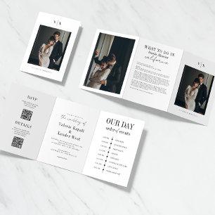 Elegante gedetailleerde foto tri-fold trouwuitnodi drieluik programma