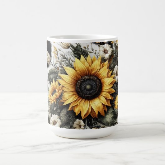 Elegante Gedetailleerde Zonnebloem en Bloemen Koffiemok (Center)