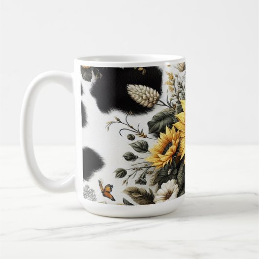 Elegante Gedetailleerde Zonnebloem en Bloemen Koffiemok (Links)