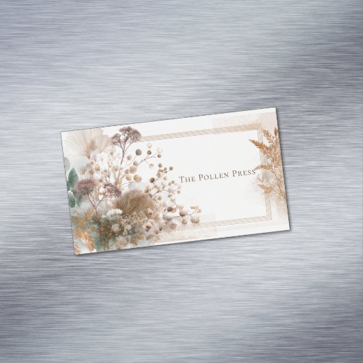 Elegante gedroogde bloemen Boheemse Gouden Glitter Magnetisch Visitekaartje (Voorbeeld)
