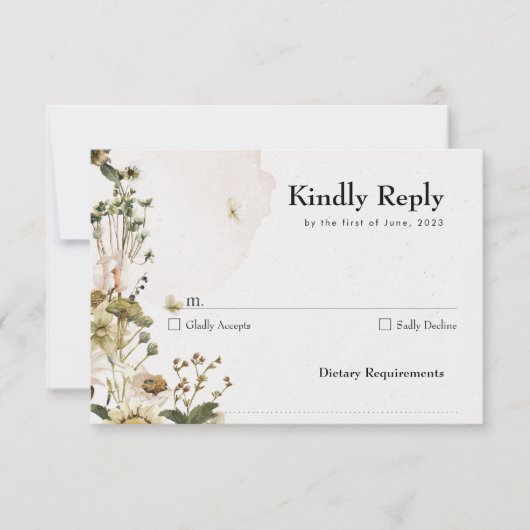 Elegante gedroogde bloemenkrans bruiloft RSVP kaartje (Voorkant)