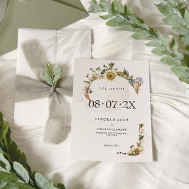 Elegante gedroogde bloemenkrans bruiloft save the date