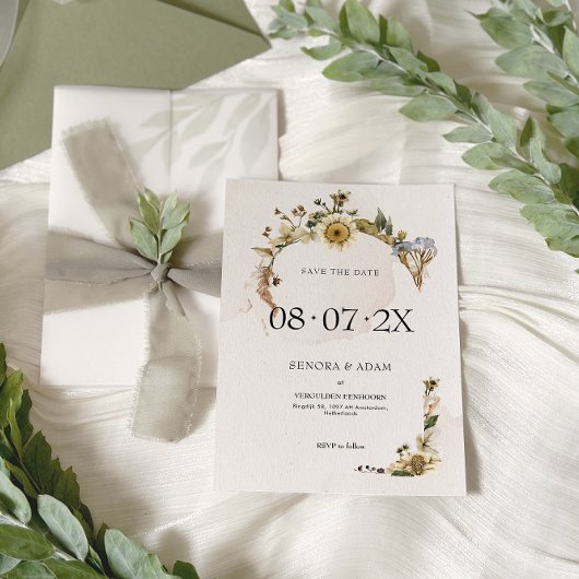 Elegante Gedroogde Bloemenkrans Bruiloft Save The Date