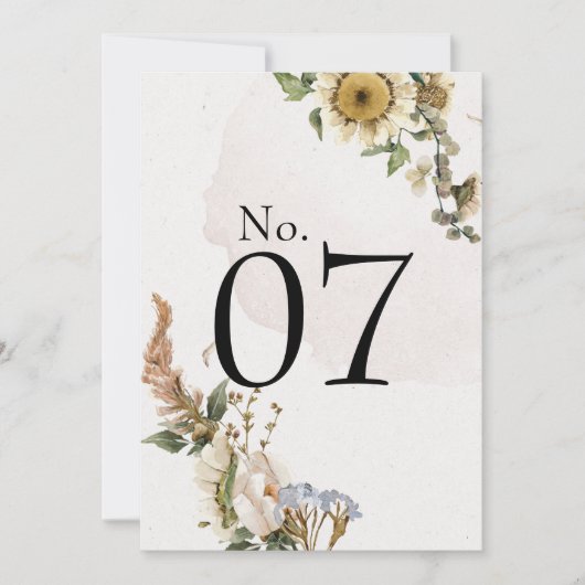 Elegante gedroogde bloemenkrans Trouwtafelnummers (Voorkant)