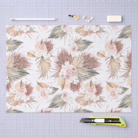 Elegante gedroogde palmbladeren en tropische bloem tissuepapier (Craft)