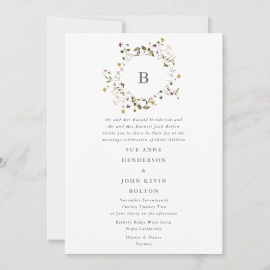 Elegante gedroogde wilde bloem Pampas bloem bruilo Kaart (Voorkant)