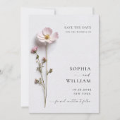 Elegante gedrukte geperste pastel boho bloemen bru save the date (Voorkant)