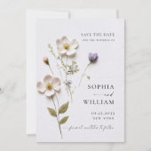 Elegante gedrukte geperste pastel boho bloemen bru save the date (Voorkant)