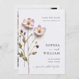 Elegante gedrukte geperste pastel boho bloemen bru save the date