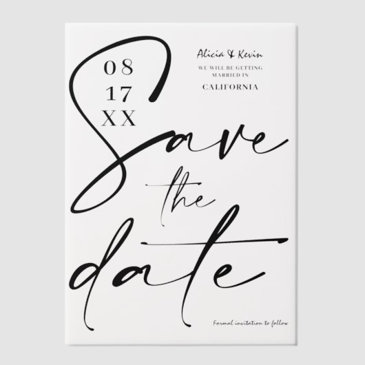 Elegante gedurfde kalligrafie bruiloft Save the Da Vellum Uitnodigingen (Voorkant)