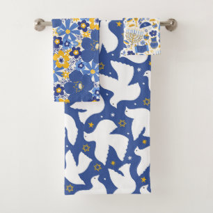 Elegante Geel & Blauw Chanoeka Badkamer Handdoek S