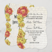 Elegante geel en sinaasappel land bloemenbruiloft kaart (Voorkant / Achterkant)