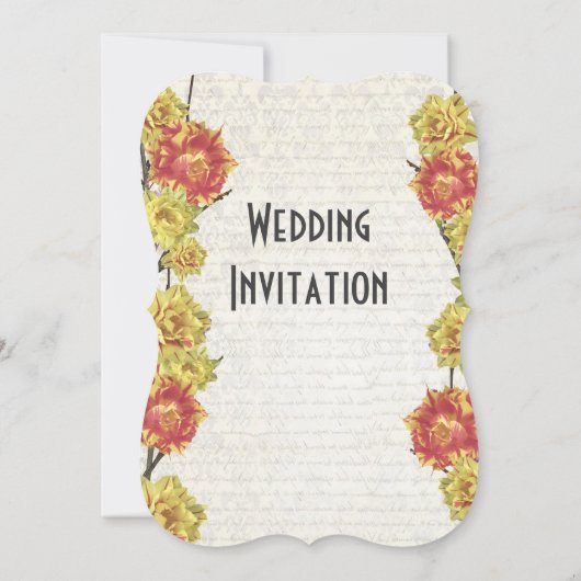 Elegante geel en sinaasappel land bloemenbruiloft kaart (Achterkant)