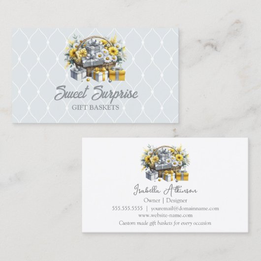 Elegante Geel Goud Zilveren Geschenkmand Visitekaartje (Voorkant / Achterkant)