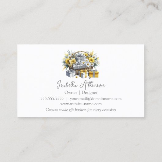 Elegante Geel Goud Zilveren Geschenkmand Visitekaartje (Achterkant)