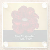 Elegante Geel Goud & Zwarte Rode Bloem Bruiloft Glazen Onderzetter (Achterkant)