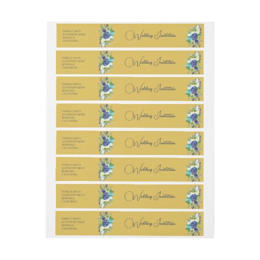 Elegante Geel Gouden Kleur Marine & Witte Rozen Adreslabel Wikkel (Vel)