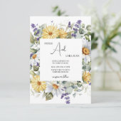 Elegante geel Paarse Wildflower bruiloft Kaart (Staand voorkant)