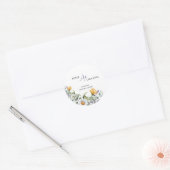 Elegante geel Paarse Wildflower bruiloft Ronde Sticker (Envelop)