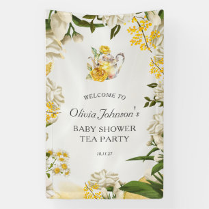 Elegante Geelgroene Bloemige Theepartij Baby Showe Spandoek