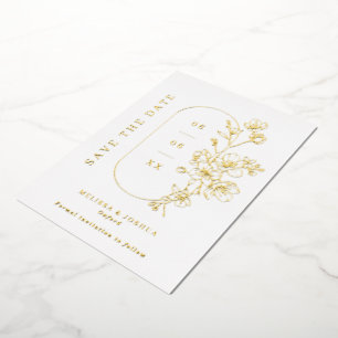 Elegante Geëtste Bloemige Trouwfoto Save the Date Folie Uitnodiging