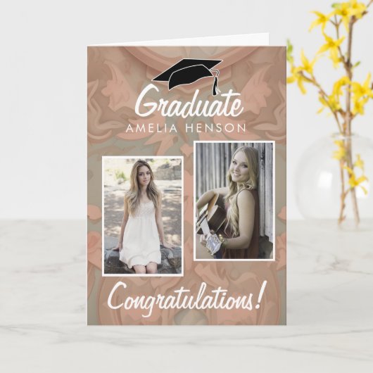 Elegante Gefeliciteerd Afstuderen 2 Foto Kaart (Gele Bloem)