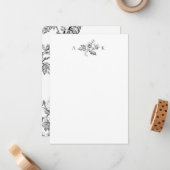 Elegante gegraveerde B&W Bloemen w/Monogram Notitiekaartje (Voorkant / Achterkant in situ)