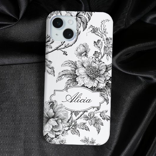 Elegante gegraveerde B&W Bloemen w/Name of Monogra Case-Mate iPhone Case