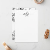 Elegante gegraveerde B&W Bloemen w/Name of Monogra Notitiekaartje (Voorkant / Achterkant in situ)