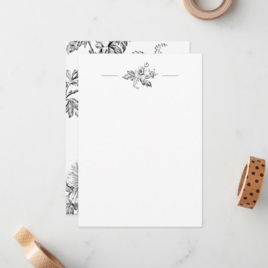 Elegante gegraveerde B&W Bloemen w/Name of Monogra Notitiekaartje (Voorkant / Achterkant in situ)