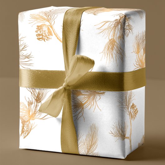 Elegante gegraveerde gouden winterden cadeaupapier