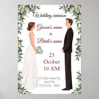 Elegante geïllustreerde trouwuitnodiging  poster