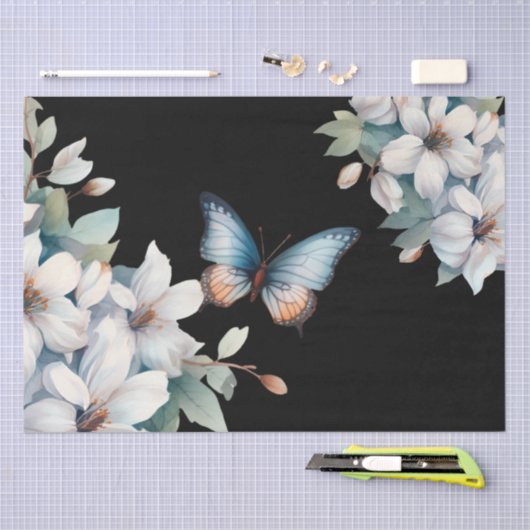 Elegante  Geïnspireerde Bloemen Zwart Decoupage Tissuepapier (Craft)