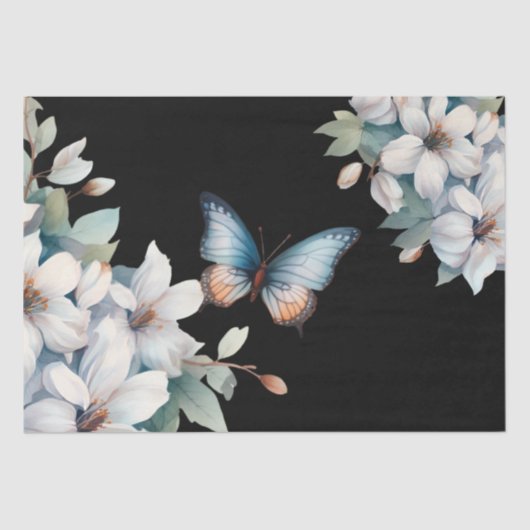 Elegante  Geïnspireerde Bloemen Zwart Decoupage Tissuepapier (Voorkant)