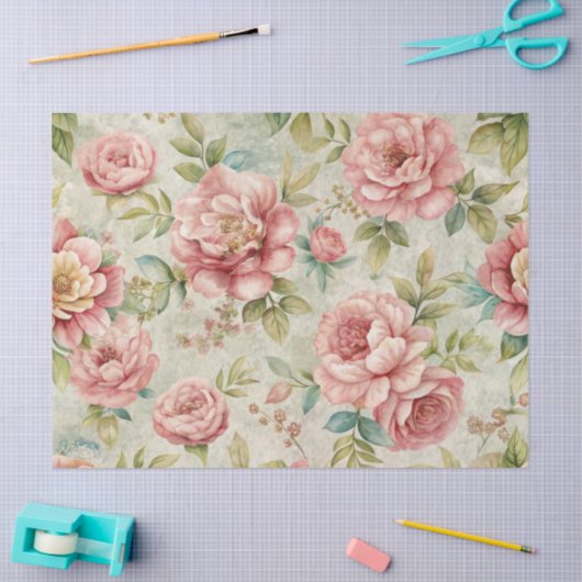 Elegante geïnspireerde roze bloem Ephemera Tissuepapier (Craft)