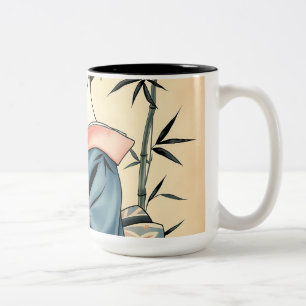Elegante Geisha met bamboe en inkt patronen Tweekleurige Koffiemok