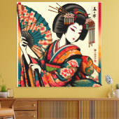 Elegante Geisha met Fan in Ukiyo-e Art Canvas Afdruk (Insitu (Woonkamer))
