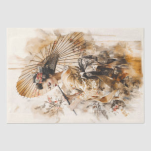 Elegante geisha met traditionele paraplu tissuepapier