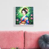 Elegante Geisha muurkunst – Floral Kimono Portret Canvas Afdruk (Insitu (Woonkamer))