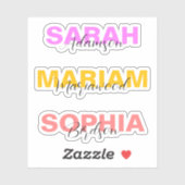 Elegante gekleurde full name stickers voor meisjes (Vel)