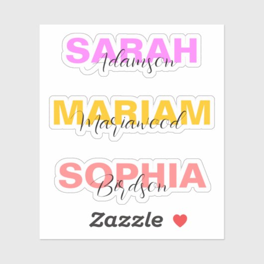 Elegante gekleurde full name stickers voor meisjes (Vel)