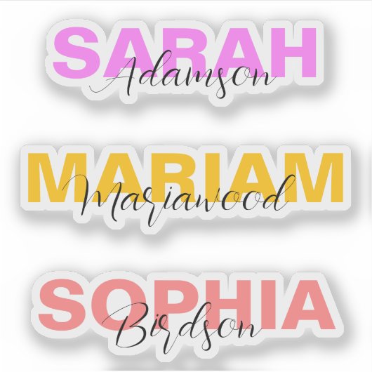 Elegante gekleurde full name stickers voor meisjes (Voorkant)