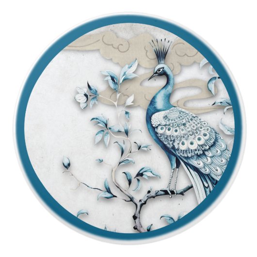 Elegante Gekroonde Pauw Keramische Knop (Voorkant)