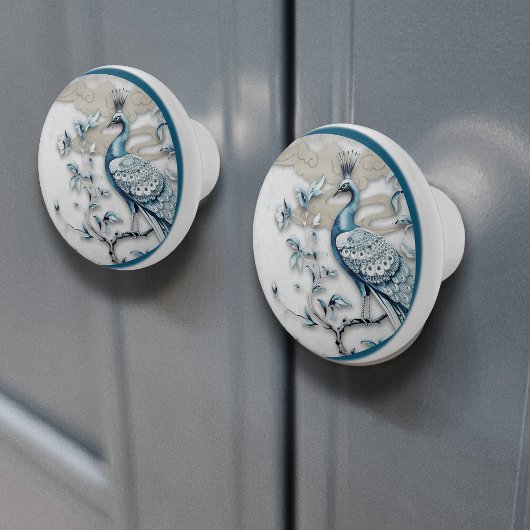 Elegante Gekroonde Pauw Keramische Knop