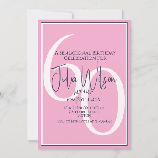 Elegante gelaagde script roze 60e verjaardag kaart (Voorkant)