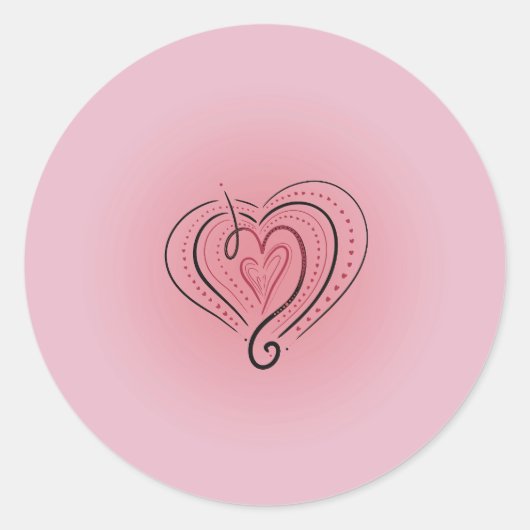 Elegante gelaagde zwarte en rode hartsticker op ro ronde sticker (Voorkant)